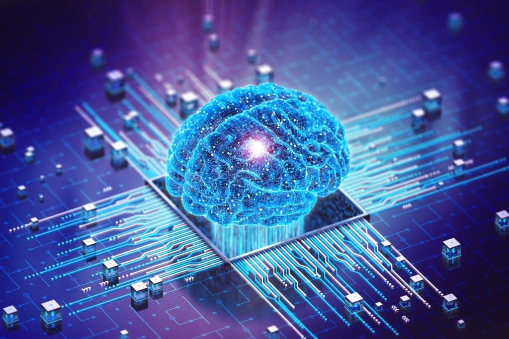 Illustration of an AI compute chip, comparing processor designs for AI workloads